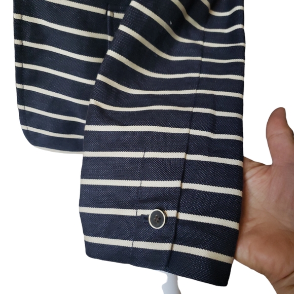Banana Republic Womens Blazer Navy Blue With Ivory Stripe Italian Linen Sz10 - Picture 8 of 16